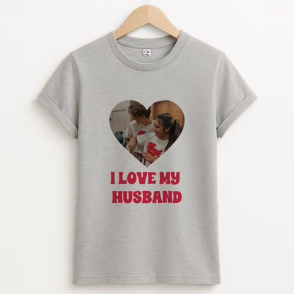 I Love My Husband - Personalised Couples Unisex Grey T-Shirt