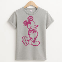 Sketched Mouse Outline Pink Unisex Grey T-Shirt