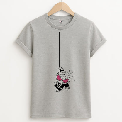 Pink Hanging Spider Hero  Unisex Grey T-Shirt