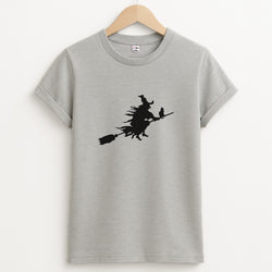Witch And Cat - Halloween Unisex Grey T-Shirt