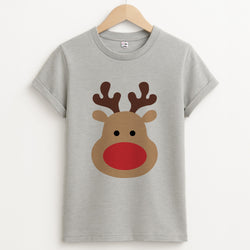 Rudolph Face - Christmas Unisex Grey T-Shirt