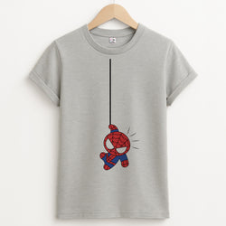 Blue Hanging Spider Hero Unisex Grey T-Shirt