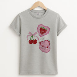 Cherries, Strawberries And Cake - Valentine's Day Unisex Grey T-Shirt