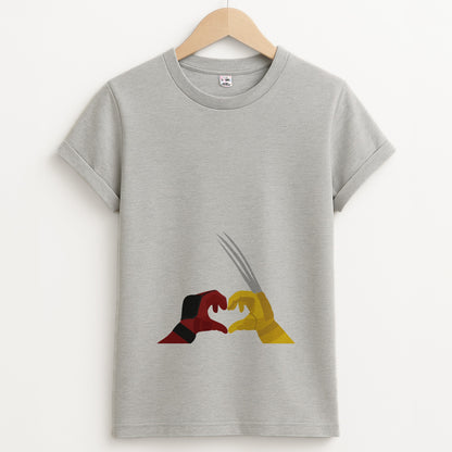 Red And Yellow Heroes Love Heart Unisex Grey T-Shirt