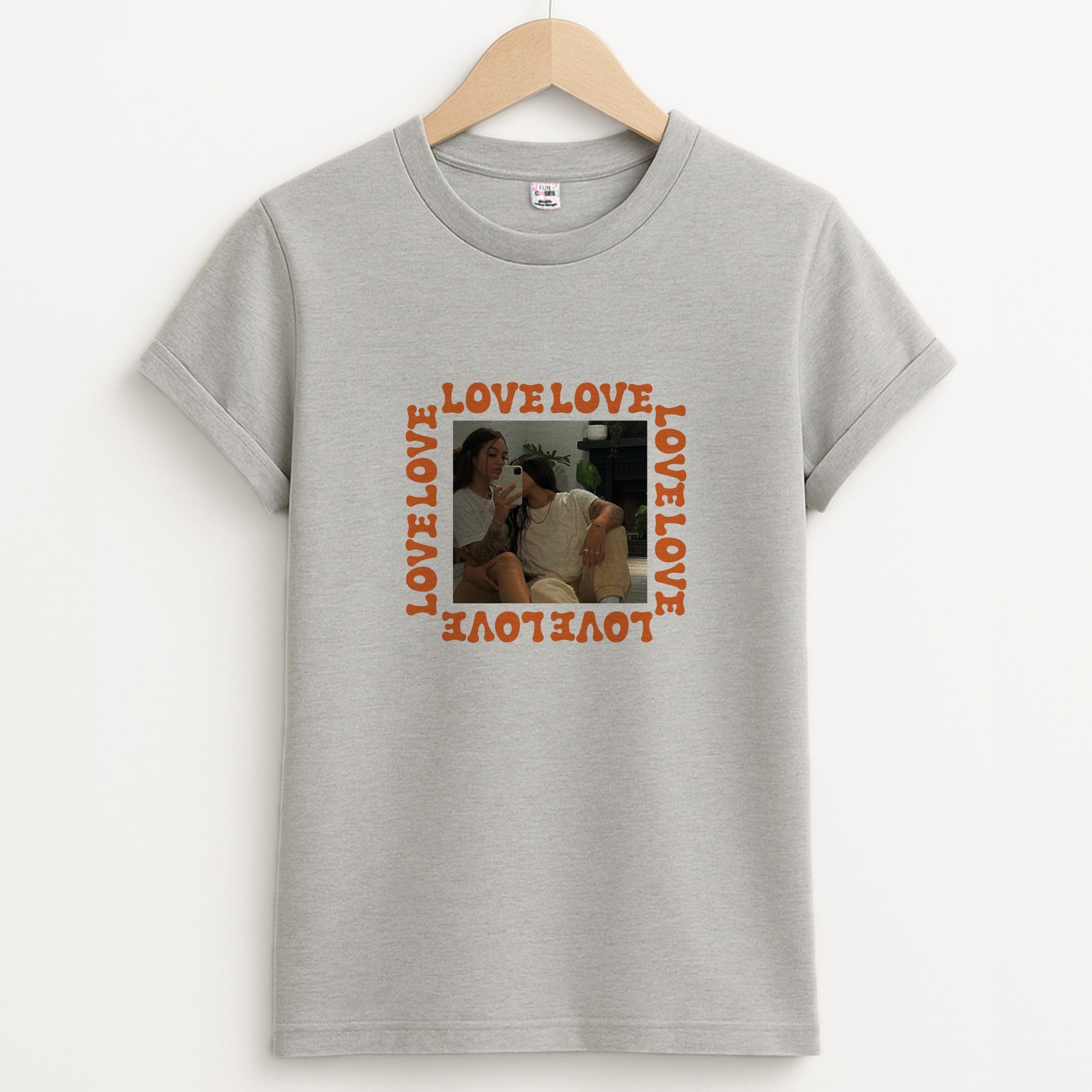 Love, Love, Love - Personalised Couples Unisex Grey T-Shirt