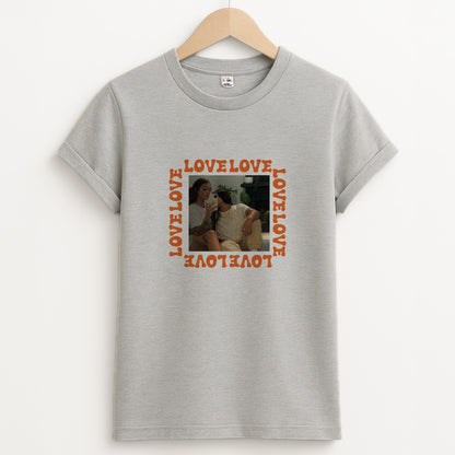Love, Love, Love - Personalised Couples Unisex Grey T-Shirt