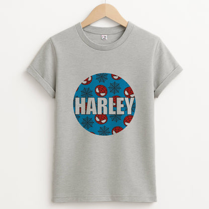 Spiderman And Webs - Personalised Superhero Comic Unisex Grey T-Shirt