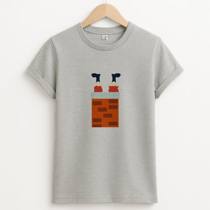 Santa Stuck In A Chimney - Christmas Unisex Grey T-Shirt
