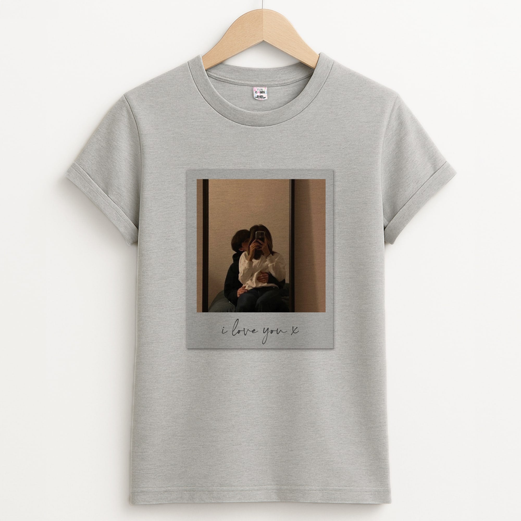 I Love You Polaroid - Personalised Couples Unisex Grey T-Shirt