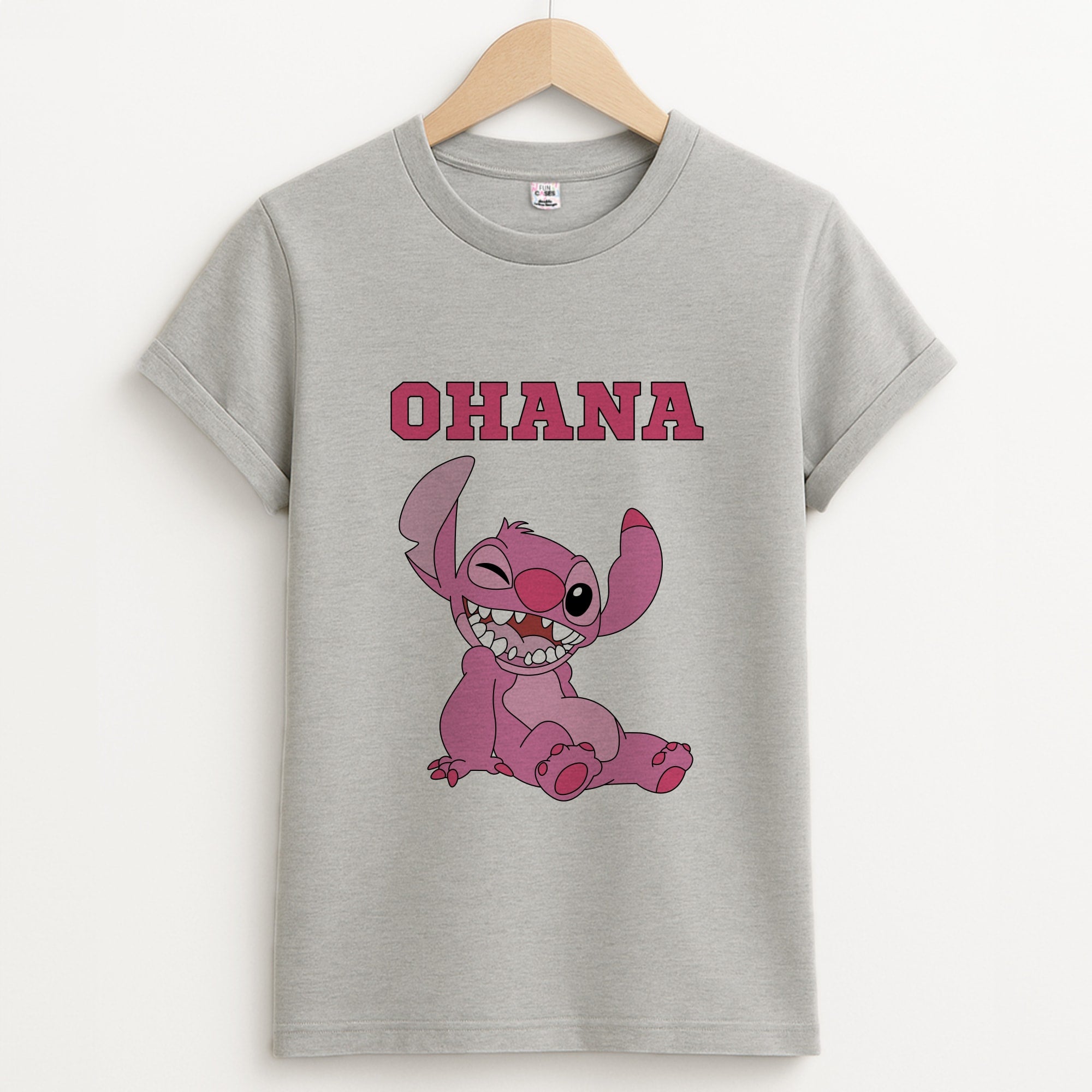 Pink Alien Ohana Unisex Grey T-Shirt