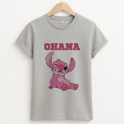 Pink Alien Ohana Unisex Grey T-Shirt