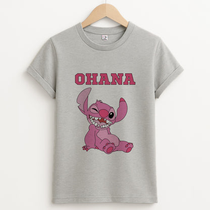 Pink Alien Ohana Unisex Grey T-Shirt