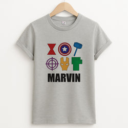 Icon Pattern - Personalised Superhero Comic Unisex Grey T-Shirt