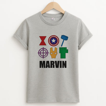 Icon Pattern - Personalised Superhero Comic Unisex Grey T-Shirt
