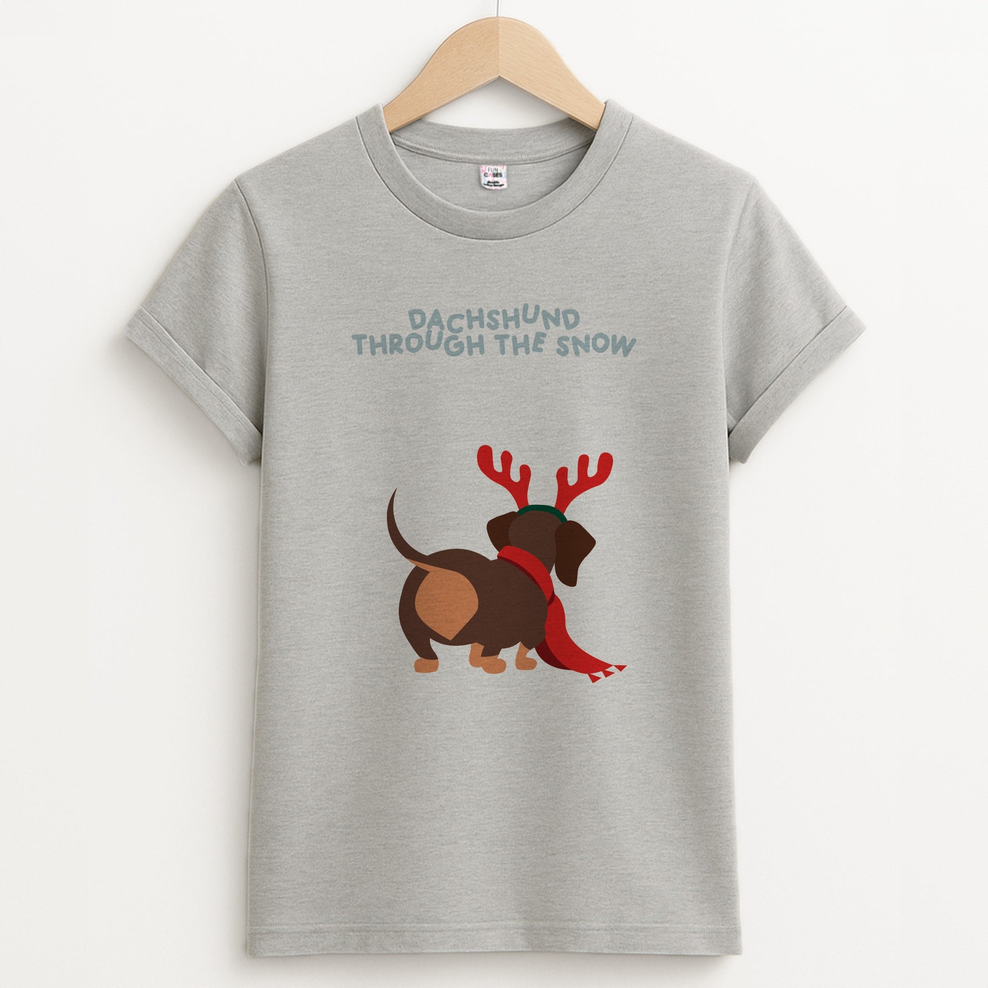 Dachshund Through The Snow - Christmas Unisex Grey T-Shirt