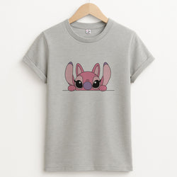 Angel Leaning - Pink Alien Unisex Grey T-Shirt