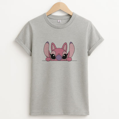 Angel Leaning - Pink Alien Unisex Grey T-Shirt