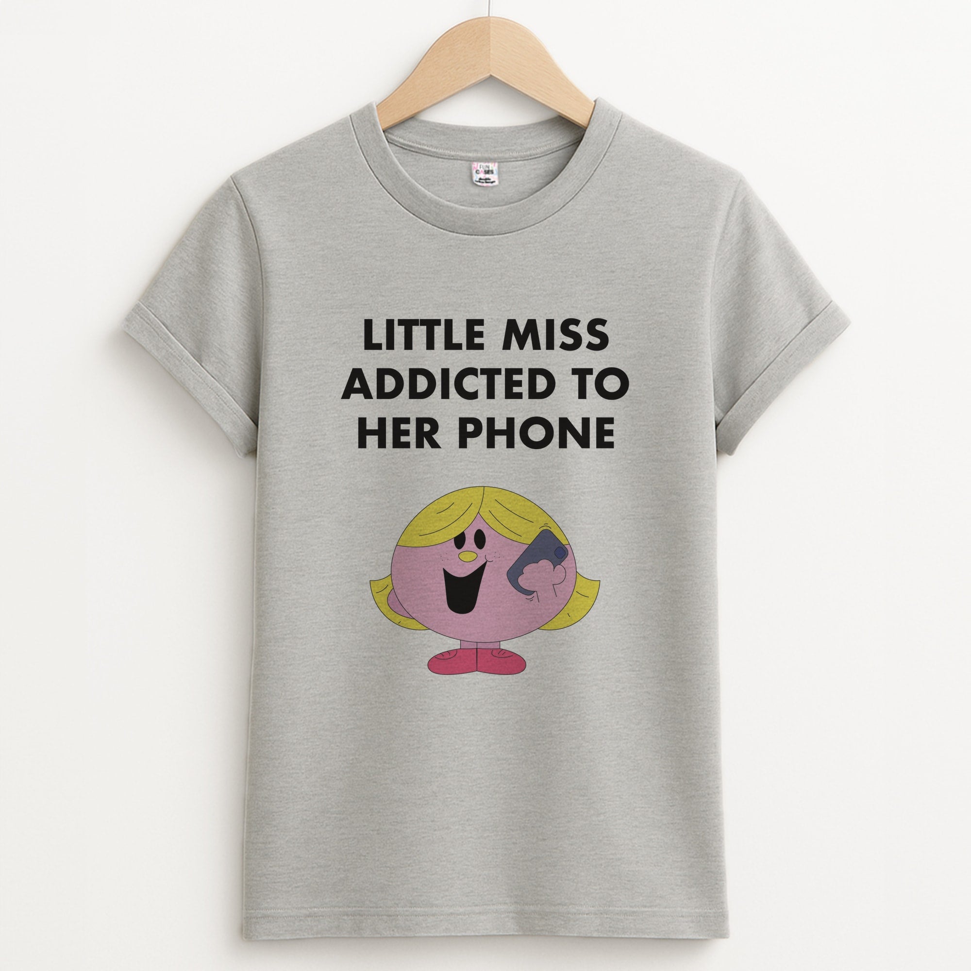 Little Miss Addicted To Her Phone - Aesthetic Quote Unisex Grey T-Shirt