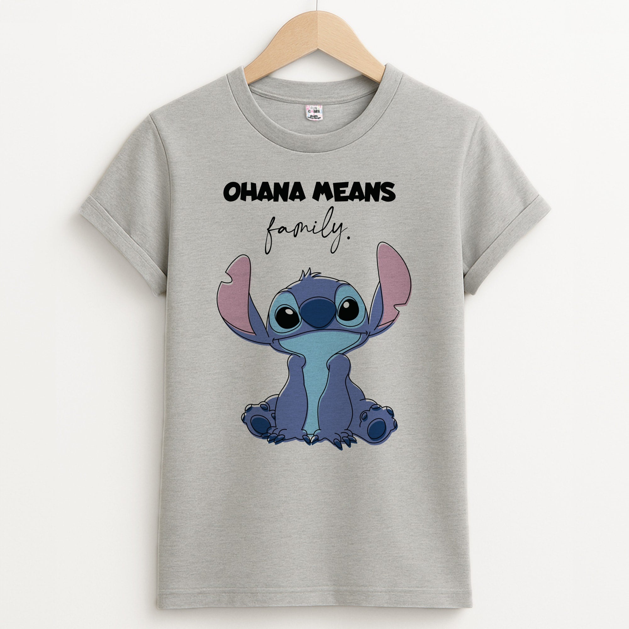 Ohana Means Family Pink Unisex Grey T-Shirt