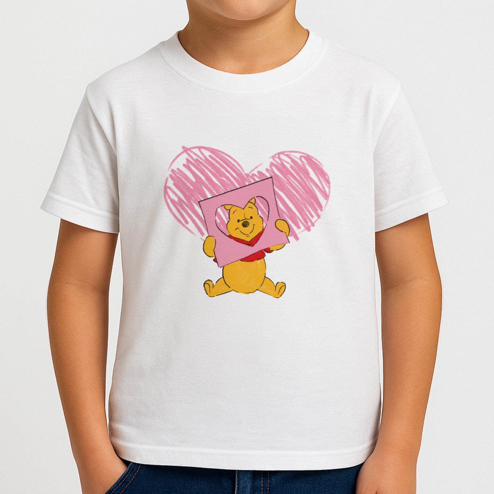 Pooh Heart Drawing Valentine's Kids T-Shirt
