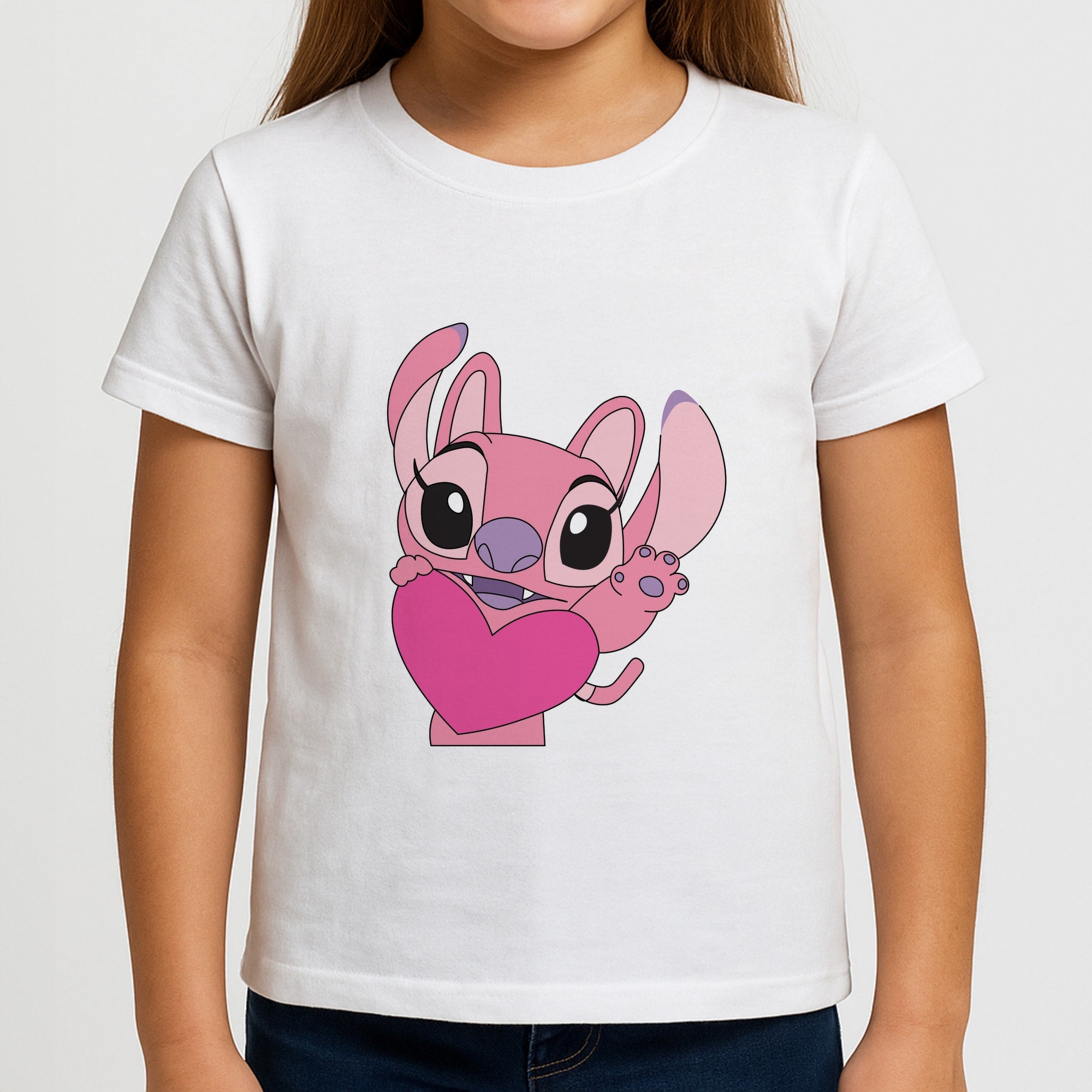 Holding Heart - Pink Alien Girls T-Shirt
