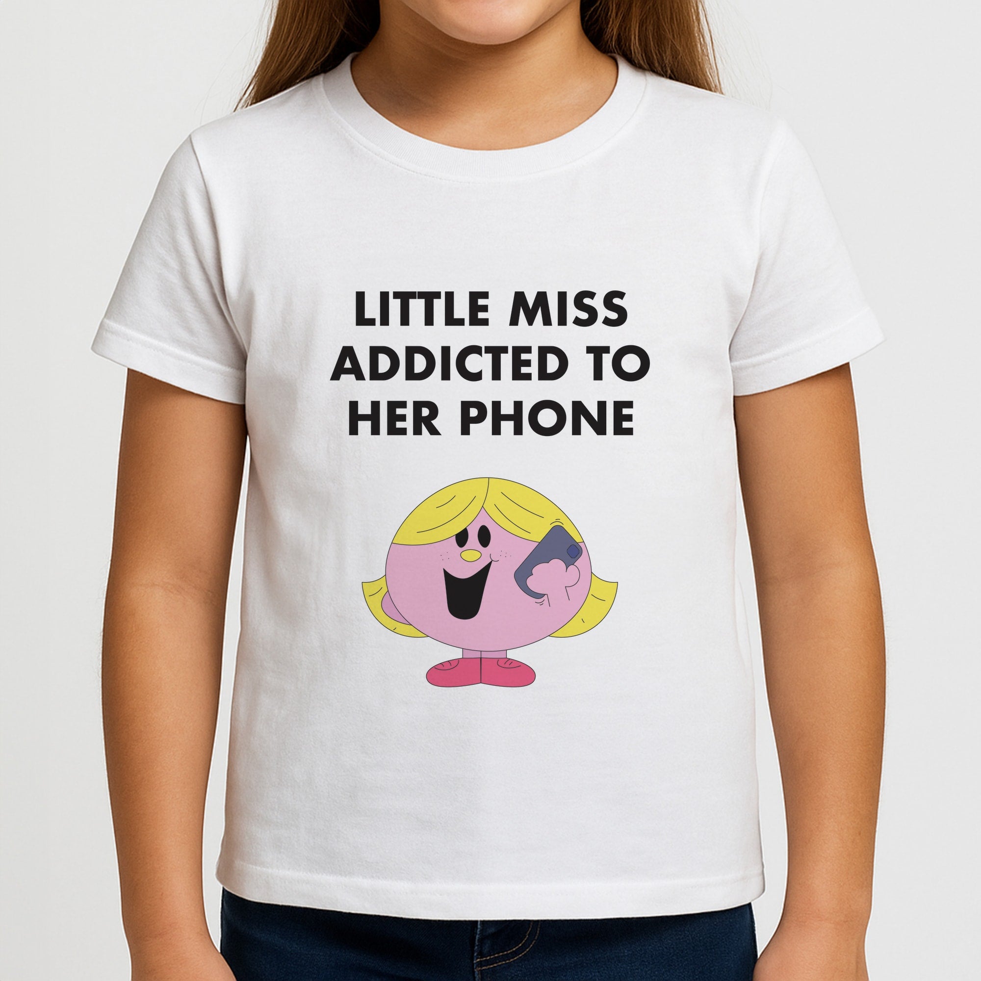 Little Miss Addicted To Her Phone - Aesthetic Quote Girls T-Shirt