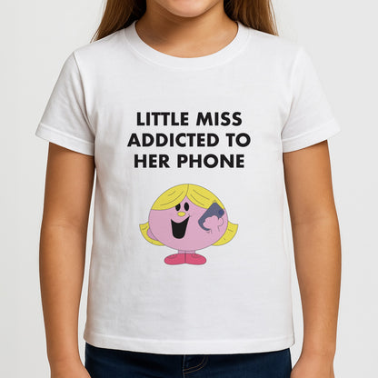 Little Miss Addicted To Her Phone - Aesthetic Quote Girls T-Shirt