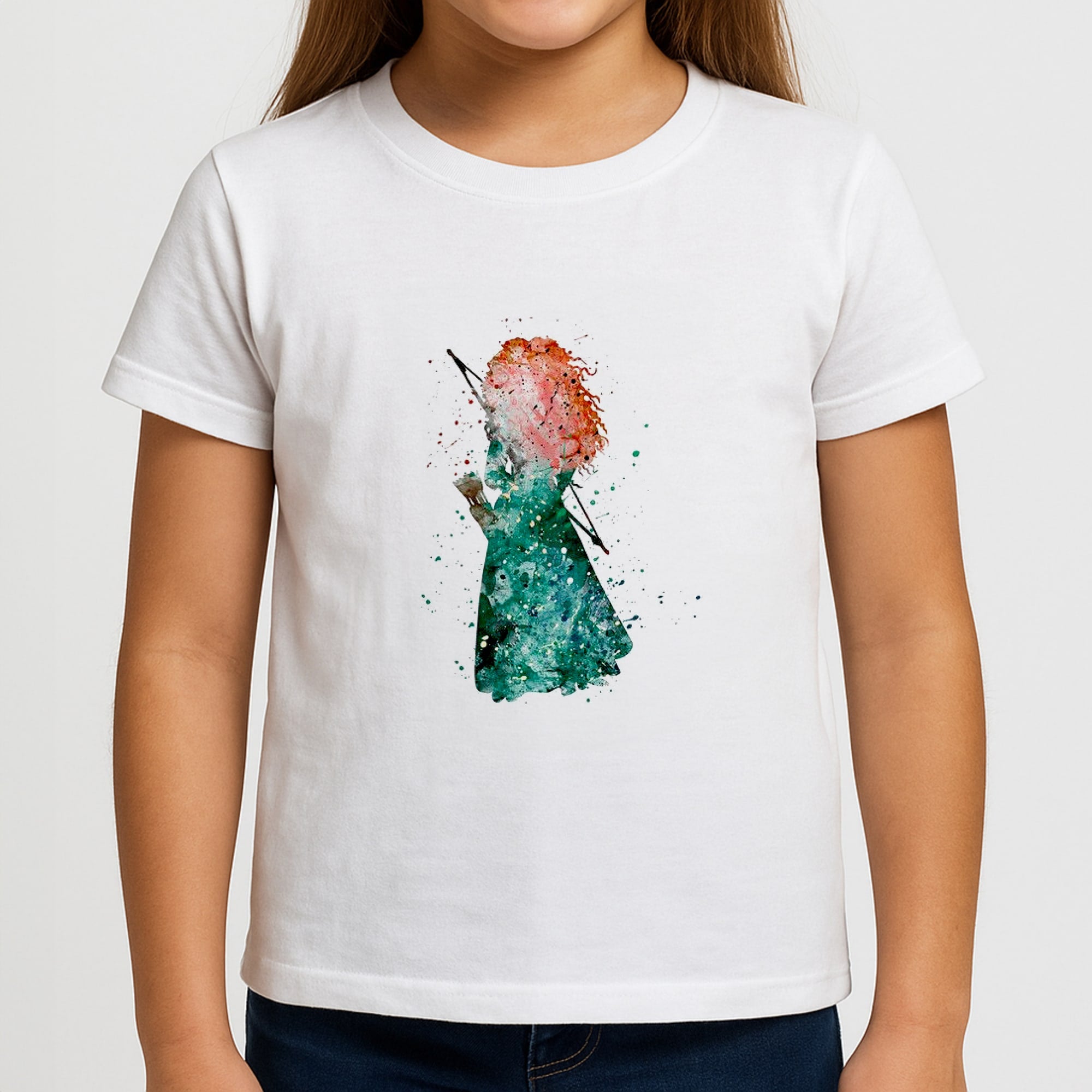 Watercolour Princess Merida Brave Fairytale Girls T-Shirt