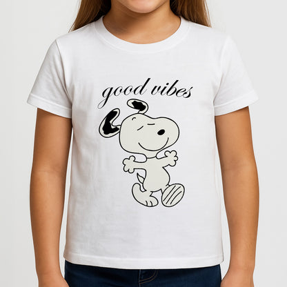 Good Vibes Cartoon Beagle Girls T-Shirt
