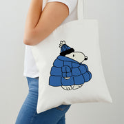 Cartoon Beagle Puffer Jacket Blue Tote Bag 2
