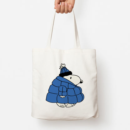 Cartoon Beagle Puffer Jacket Blue Tote Bag