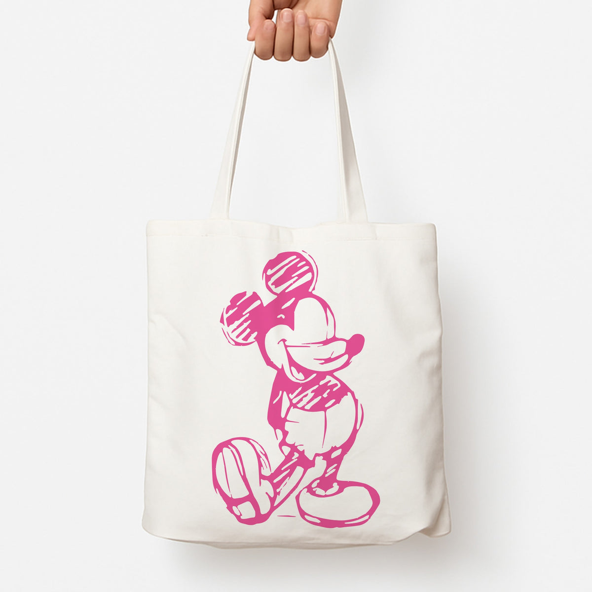 Sketched Mouse Outline Pink Tote Bag