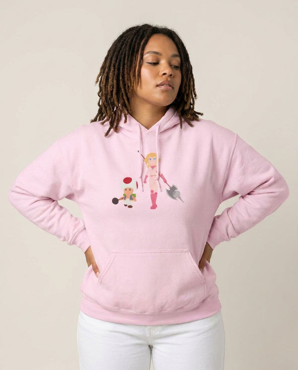 Toad And Peach Hoodie — Pink Front, worn