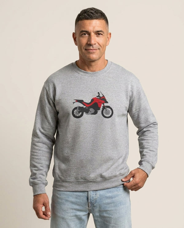 Red Motorbike - Motorbike Sweatshirt — Grey Front, worn