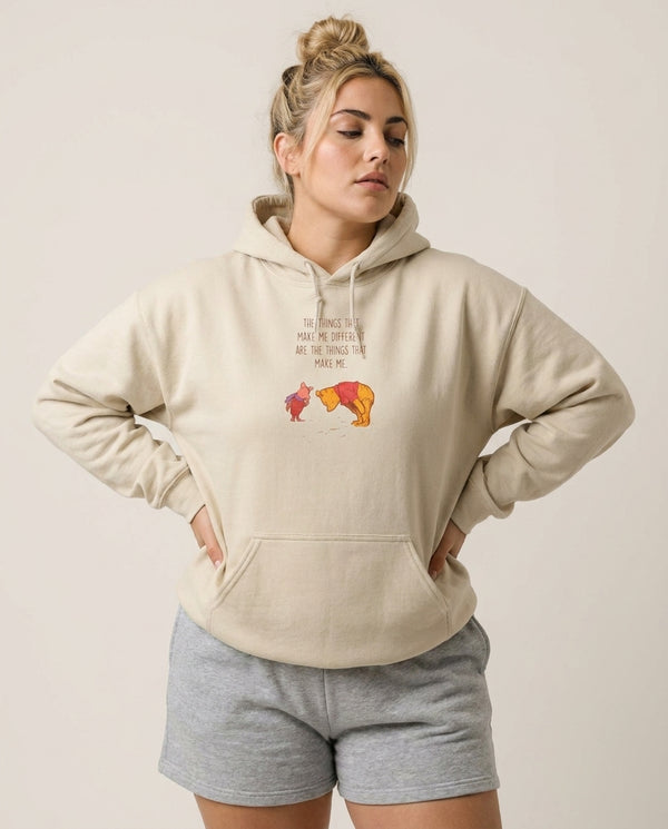 The Things That Make Me Different  Hoodie — Sand Front, worn