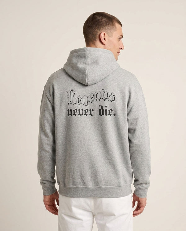 Legends Never Die - Juice Hoodie — Grey Back, worn