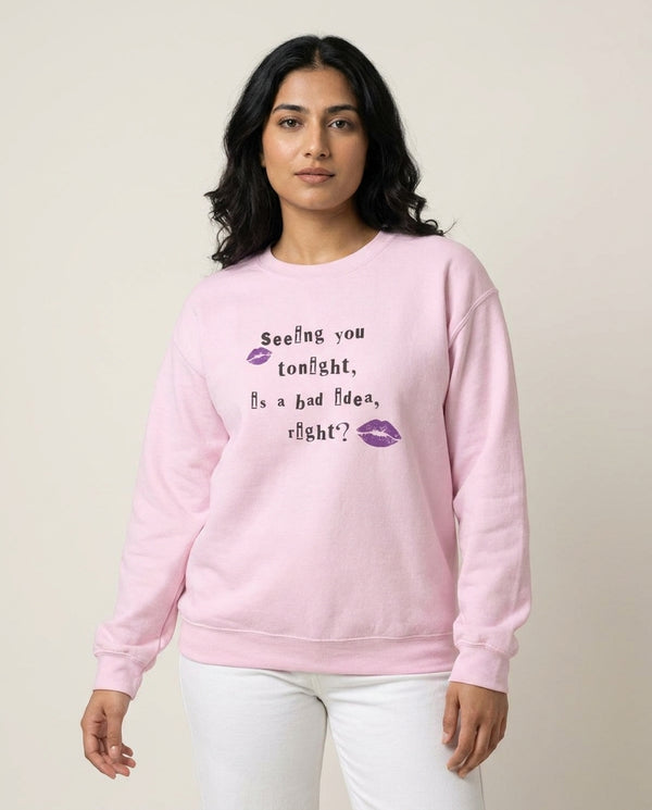Seeing You Tonight - Olivia Sweatshirt — Pink Front, worn