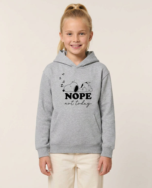 Nope, Not Today Kids Hoodie — Grey Front, worn