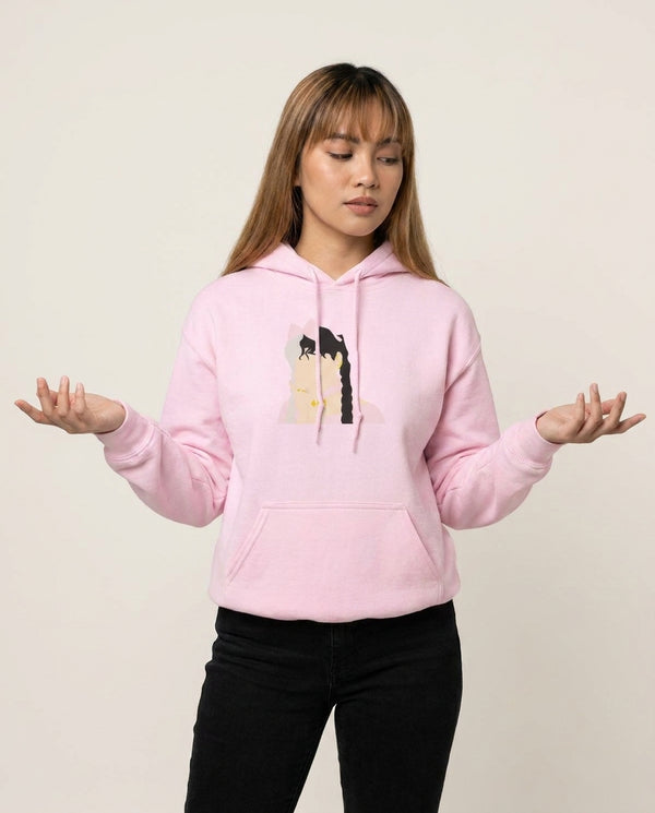 Bow Hoodie — Pink Front, worn