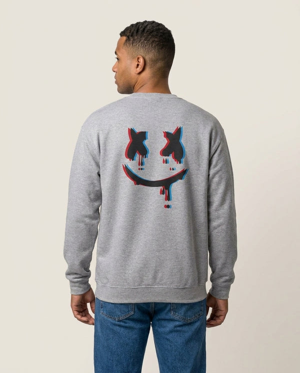 Blue Blur - White Helmet DJ Sweatshirt — Grey Back, worn