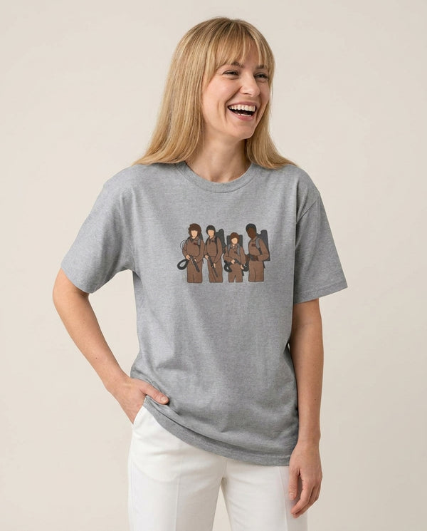 Ghost Busters Costumes T-Shirt — Grey Front, worn