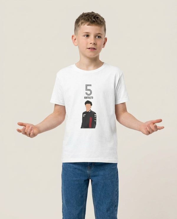 Bortoleto 2026 Kids T-Shirt — White Front, worn