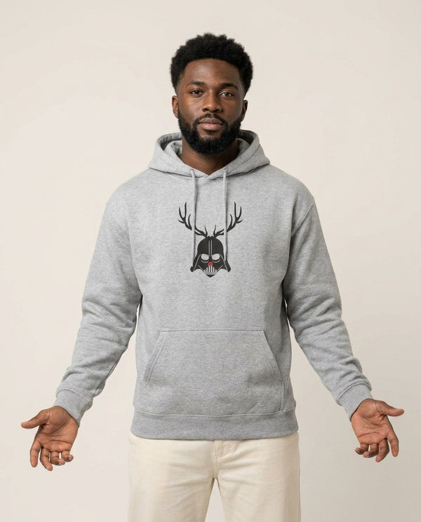 Christmas Darth Vader Hoodie — Grey Front, worn
