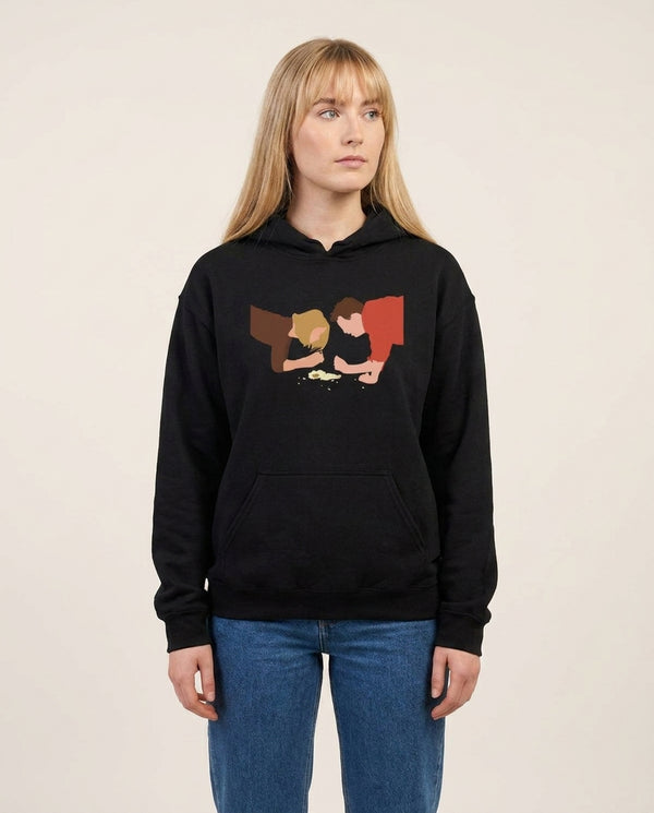 Eating Some Food Hoodie — Black Front, worn