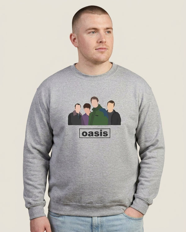Rock Band Members Sweatshirt — Grey Front, worn