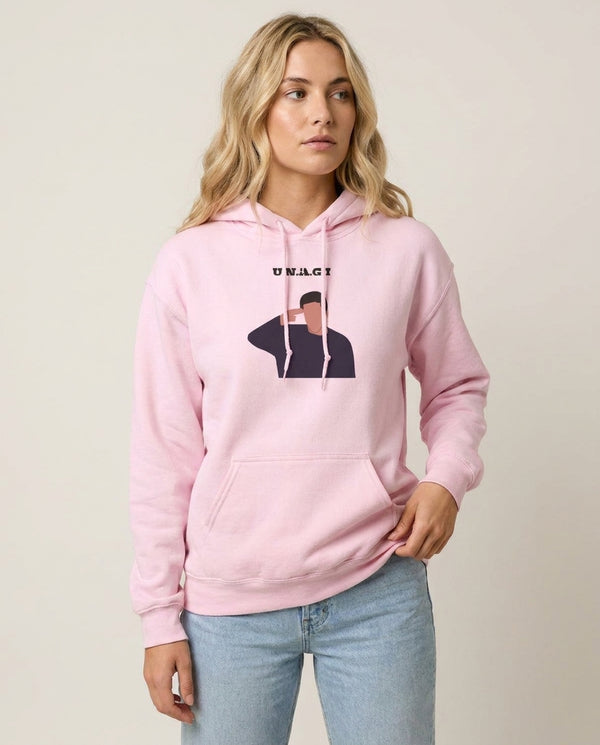Unagi Hoodie — Pink Front, worn