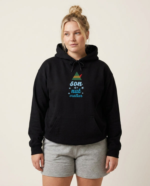 Son Of A Nut Cracker - Elf Hoodie — Black Front, worn