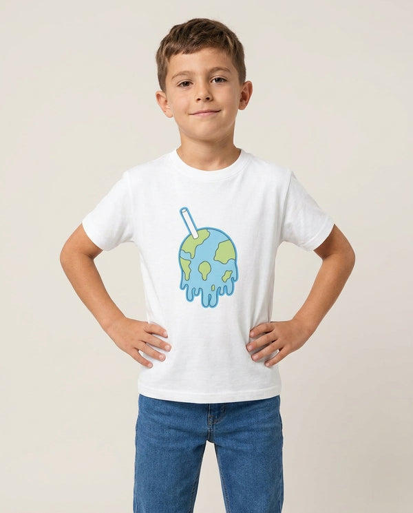 Straw - Juice Kids T-Shirt — White Front, worn