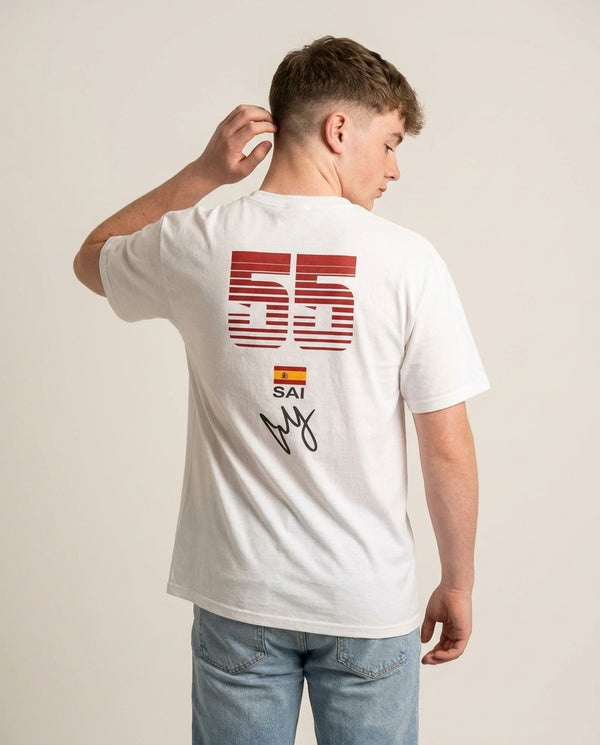 Sainz - F1 T-Shirt — White Back, worn
