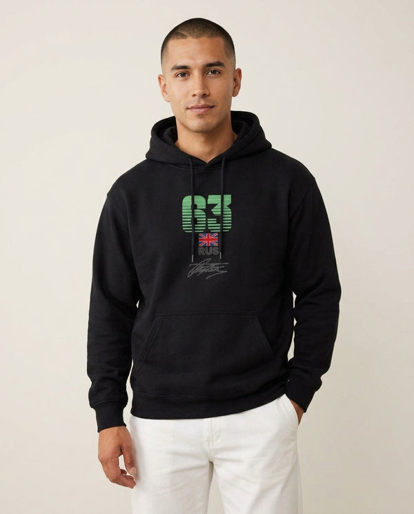 George Russel - F1 Hoodie — Black Front, worn